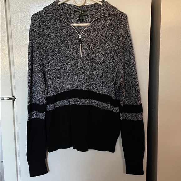 Lauren Ralph Lauren XL 100% Cotton Black Gray Colorblock 1/4 Zip Sweater - Picture 1 of 4